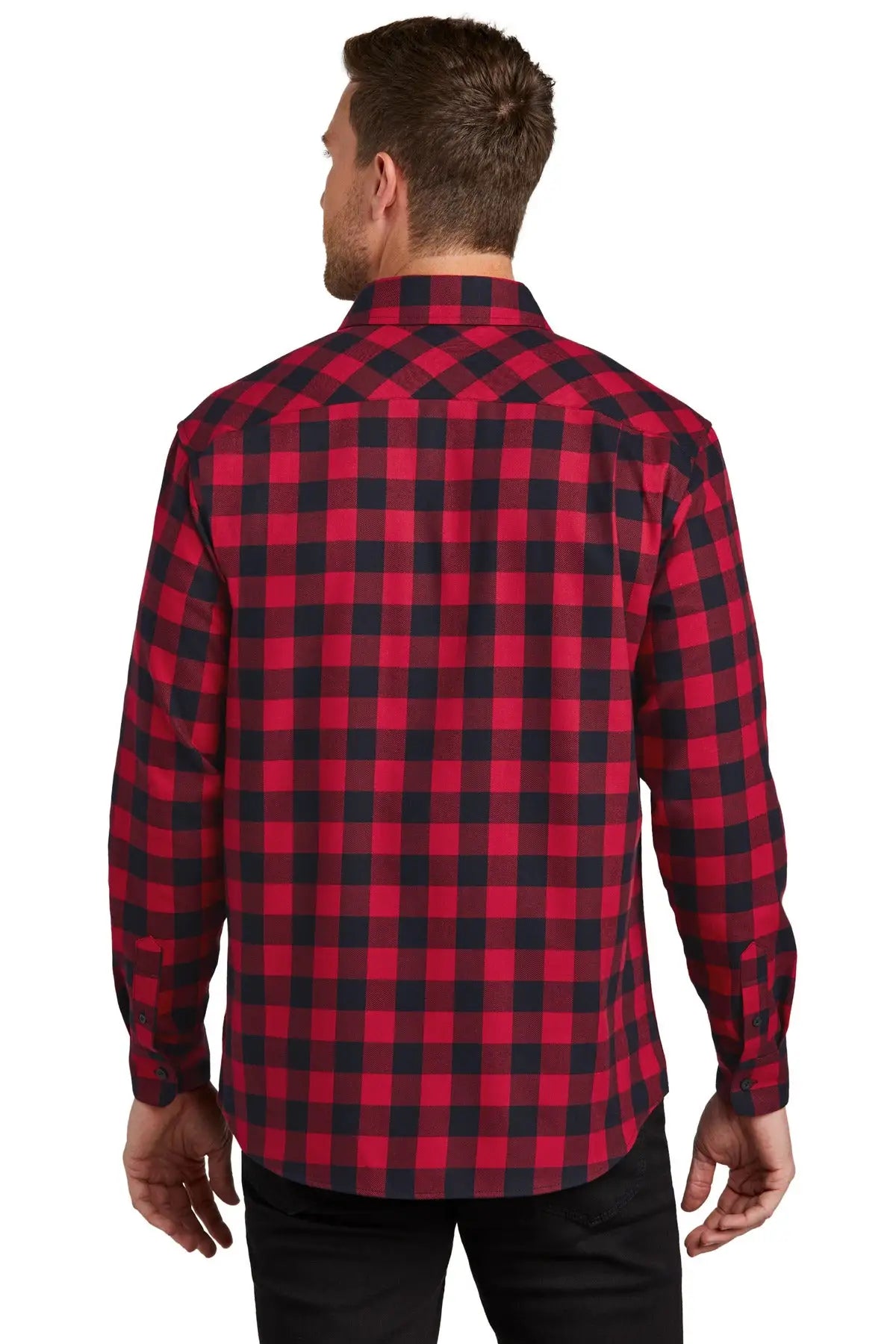 Port Authority W668 Plaid Flannel Shirt - Red Black Buffalo Check