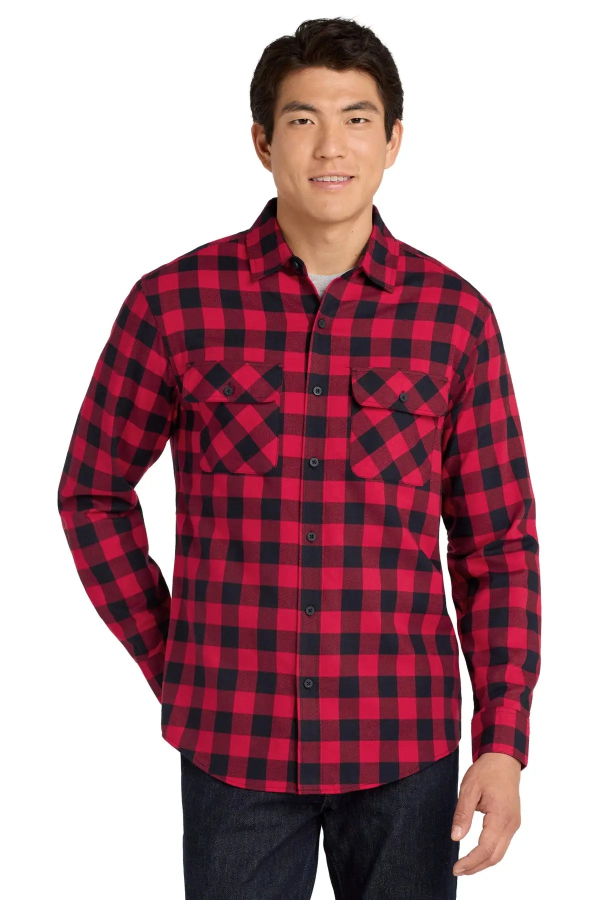 Port Authority W668 Plaid Flannel Shirt - Red Black Buffalo Check