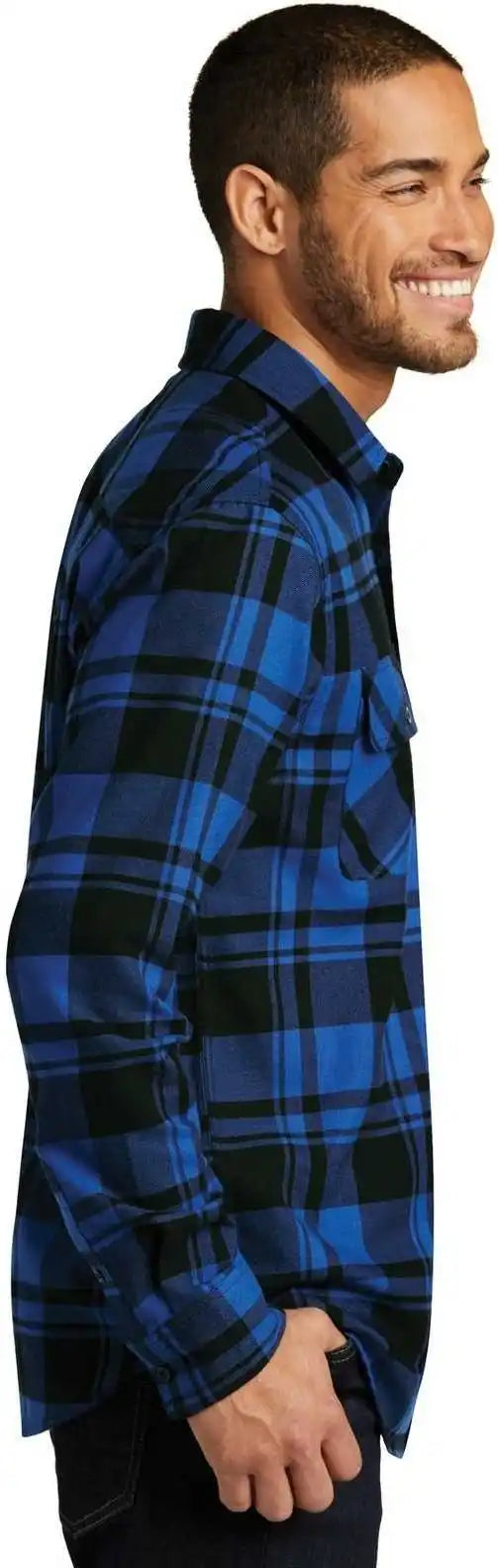 Port Authority W668 Plaid Flannel Shirt Royal Black