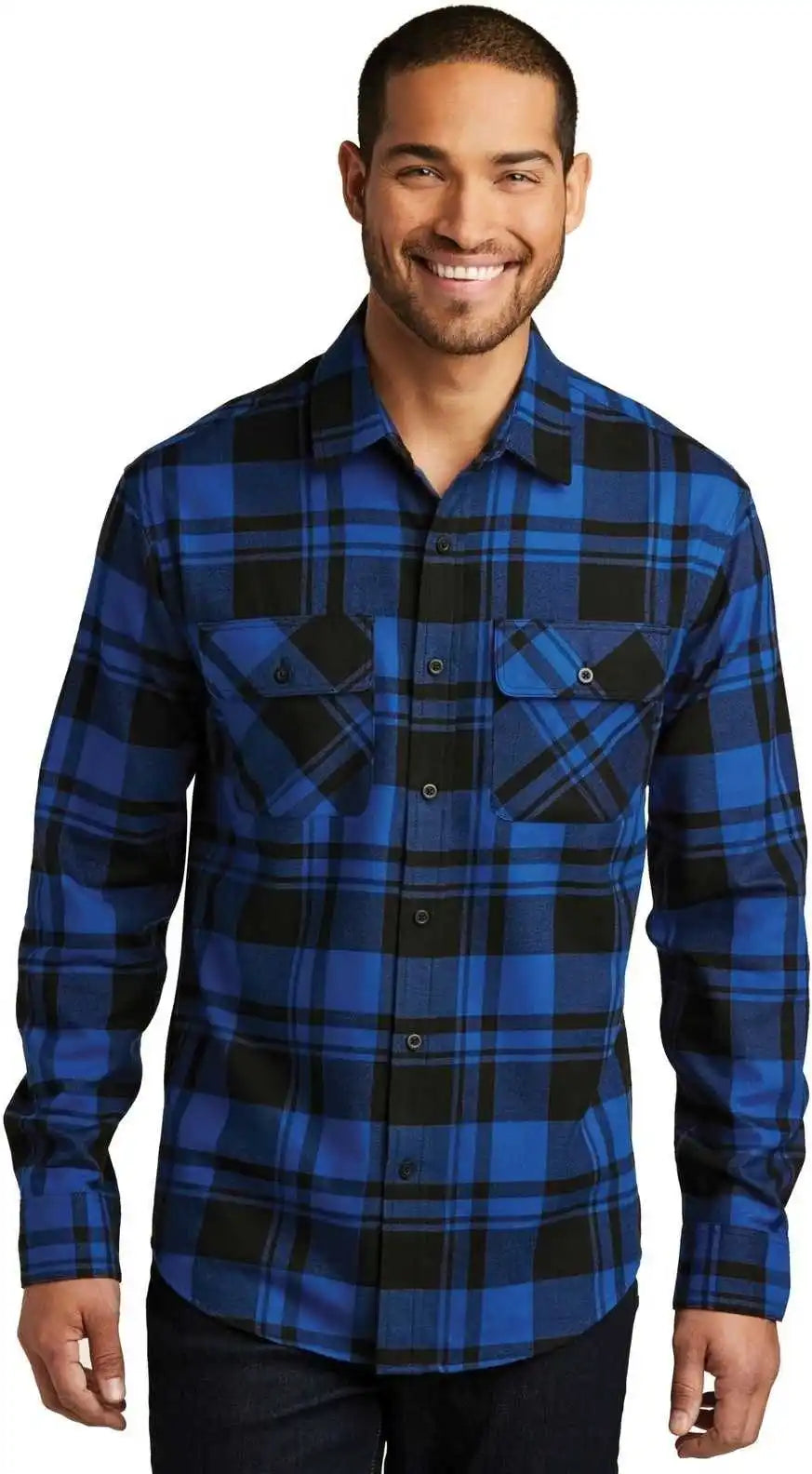 Port Authority W668 Plaid Flannel Shirt Royal Black