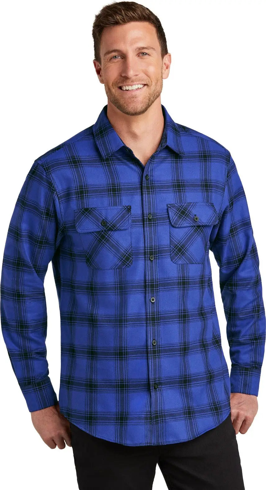 Port Authority W668 Plaid Flannel Shirt - Royal Black Open