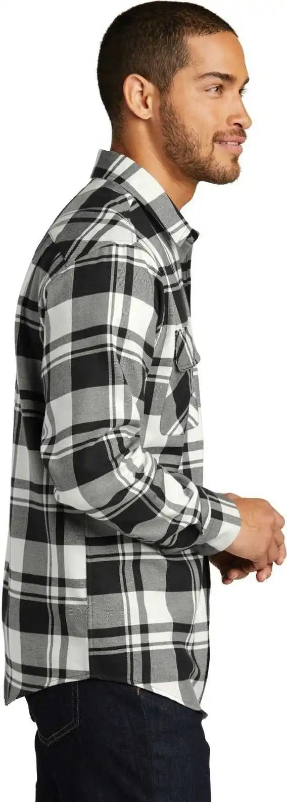 Port Authority W668 Plaid Flannel Shirt Snow White Black