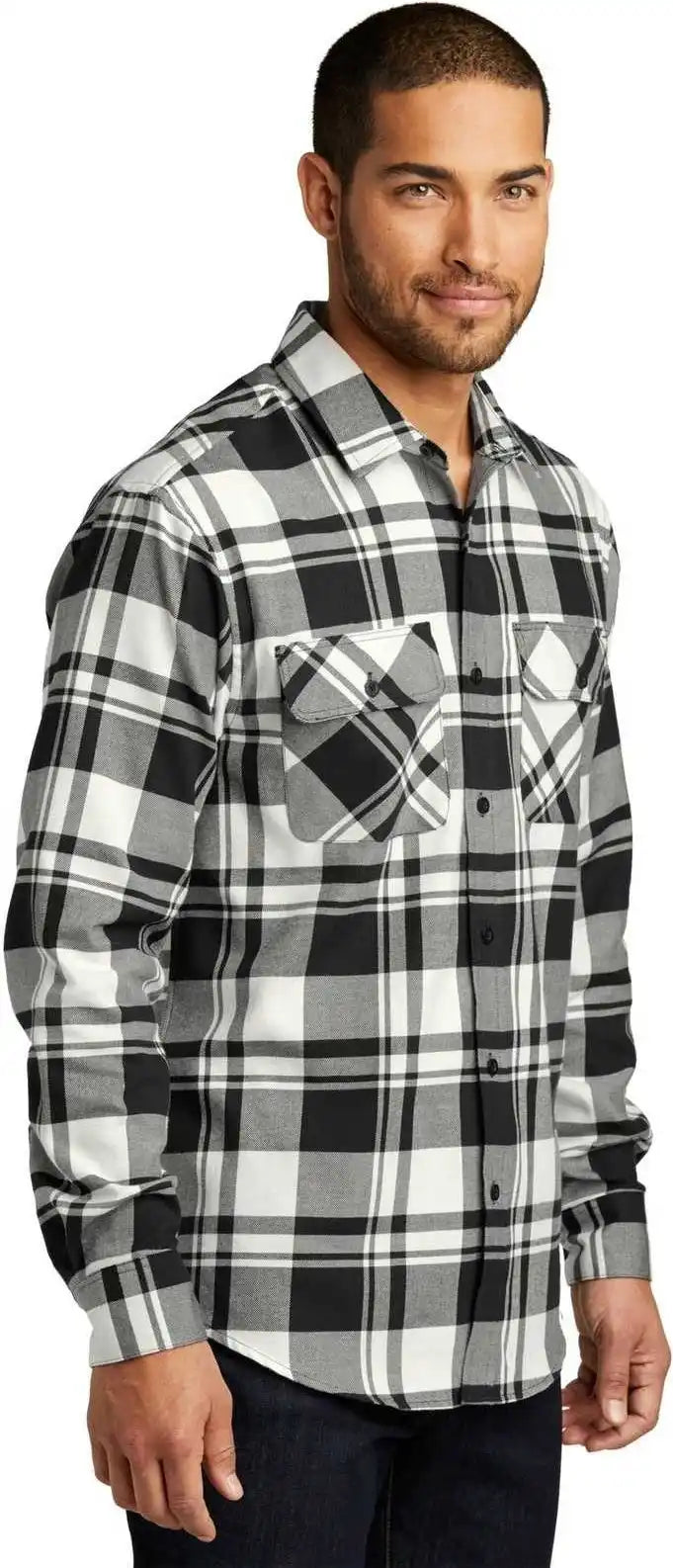 Port Authority W668 Plaid Flannel Shirt Snow White Black