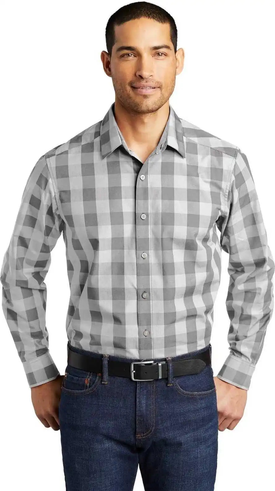 Port Authority W670 Everyday Plaid Shirt Shadow Gray