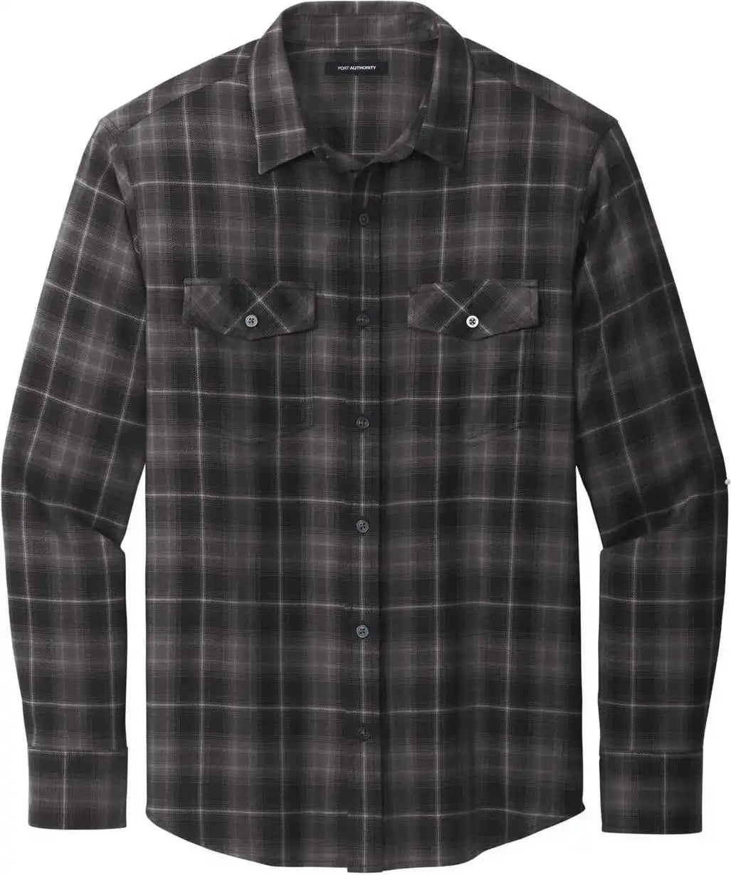 Port Authority W672 Long Sleeve Ombre Plaid Shirt Deep Black