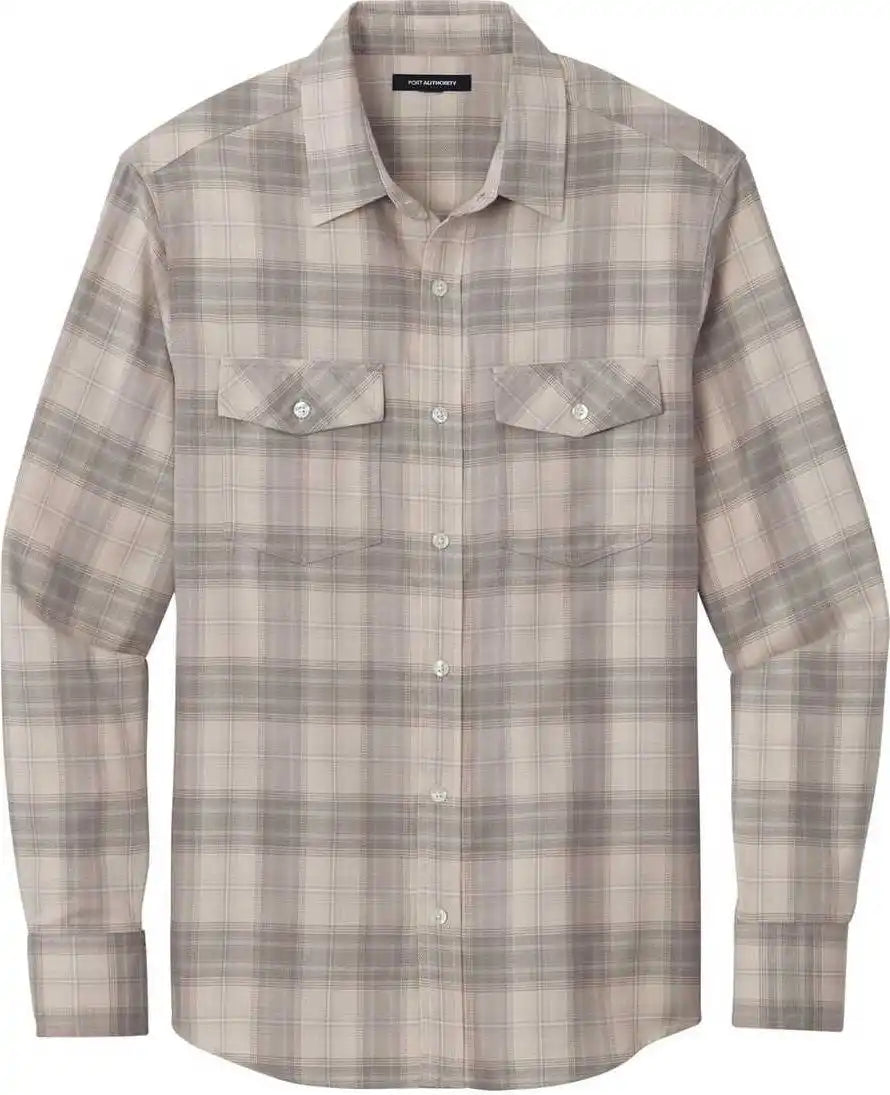 Port Authority W672 Long Sleeve Ombre Plaid Shirt Frost Grey