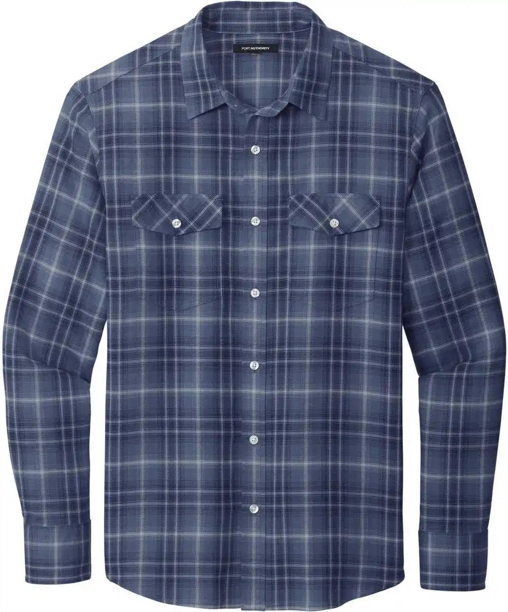 Port Authority W672 Long Sleeve Ombre Plaid Shirt True Navy