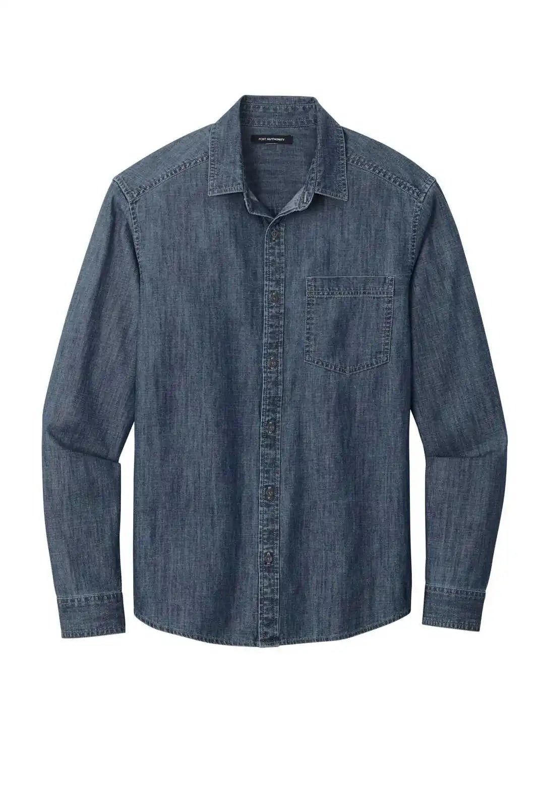 Port Authority W676 Long Sleeve Perfect Denim Shirt - Medium Wash