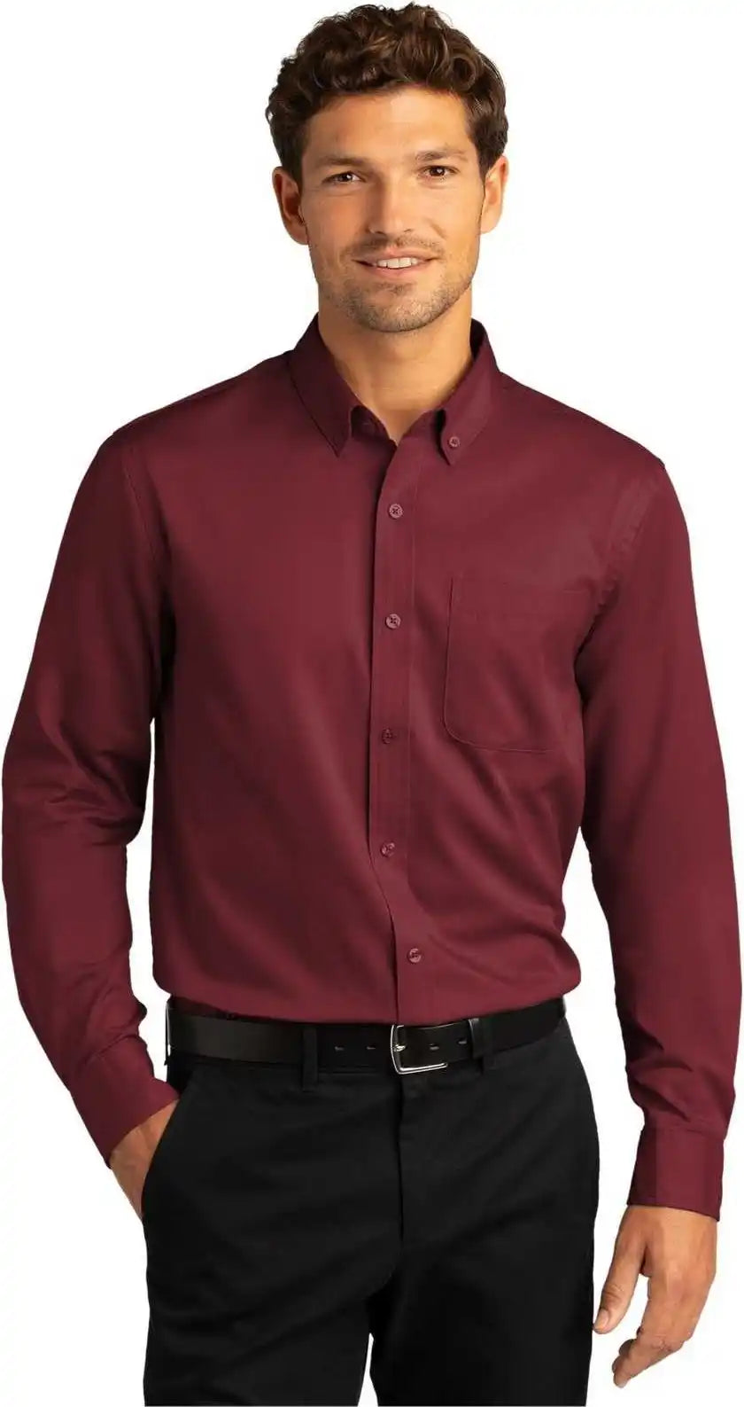 Port Authority W808 Long Sleeve Superpro React Twill Shirt Burgundy