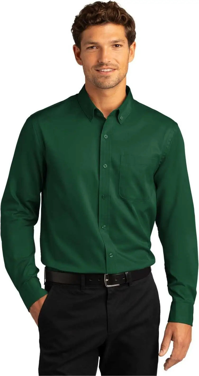 Port Authority W808 Long Sleeve Superpro React Twill Shirt - Dark Green