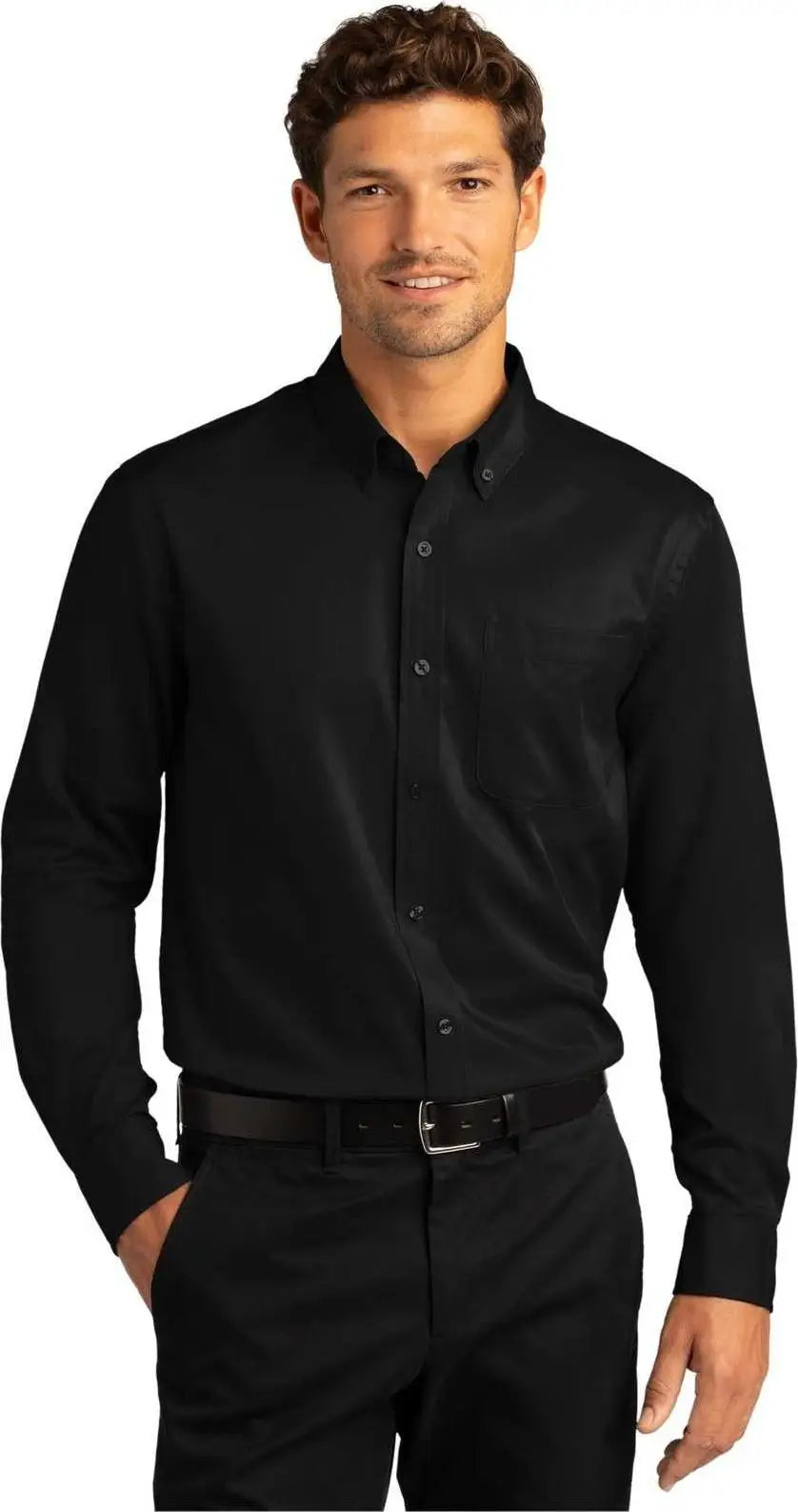 Port Authority W808 Long Sleeve Superpro React Twill Shirt - Deep Black