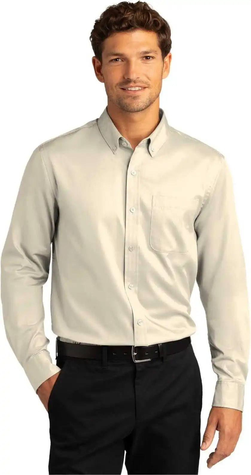 Port Authority W808 Long Sleeve Superpro React Twill Shirt Ecru