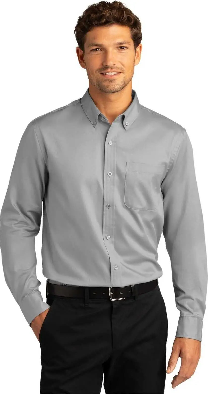 Port Authority W808 Long Sleeve Superpro React Twill Shirt - Gusty Gray