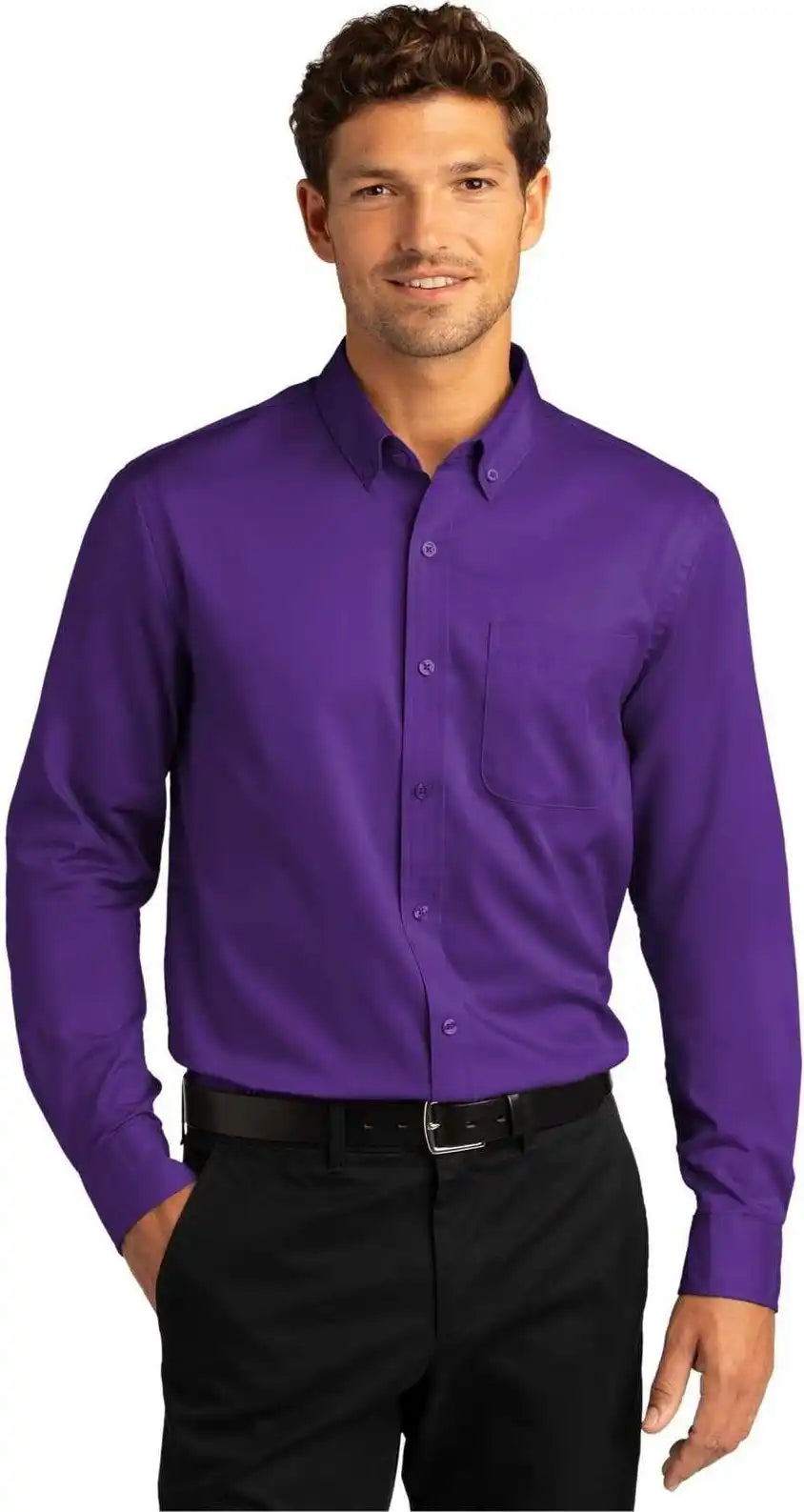 Port Authority W808 Long Sleeve Superpro React Twill Shirt Purple