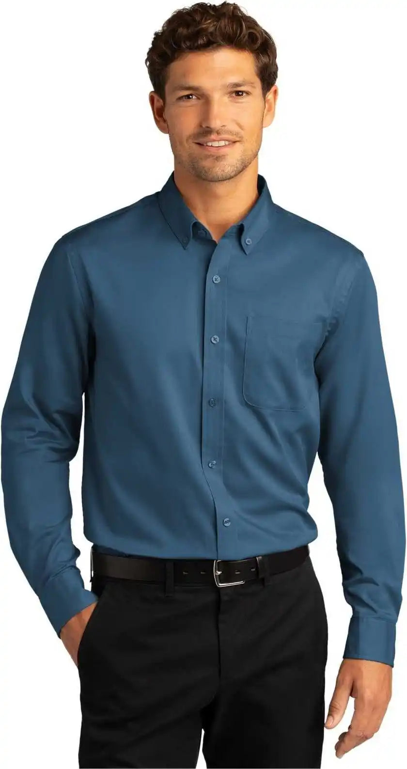 Port Authority W808 Long Sleeve Superpro React Twill Shirt Regatta Blue