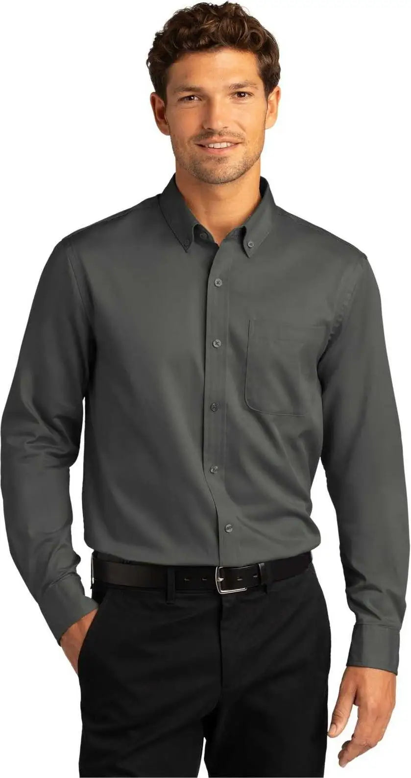 Port Authority W808 Long Sleeve Superpro React Twill Shirt - Storm Gray