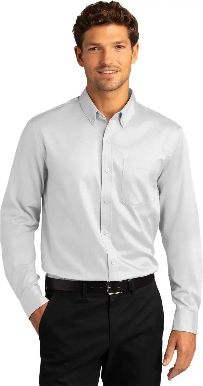Port Authority W808 Long Sleeve Superpro React Twill Shirt - White