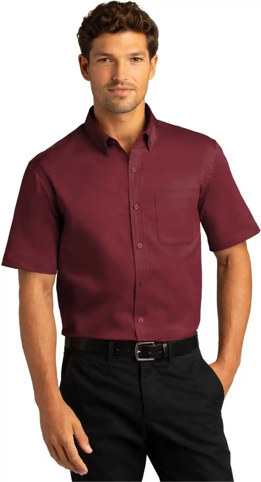 Port Authority W809 Short Sleeve Superpro React Twill Shirt Burgundy