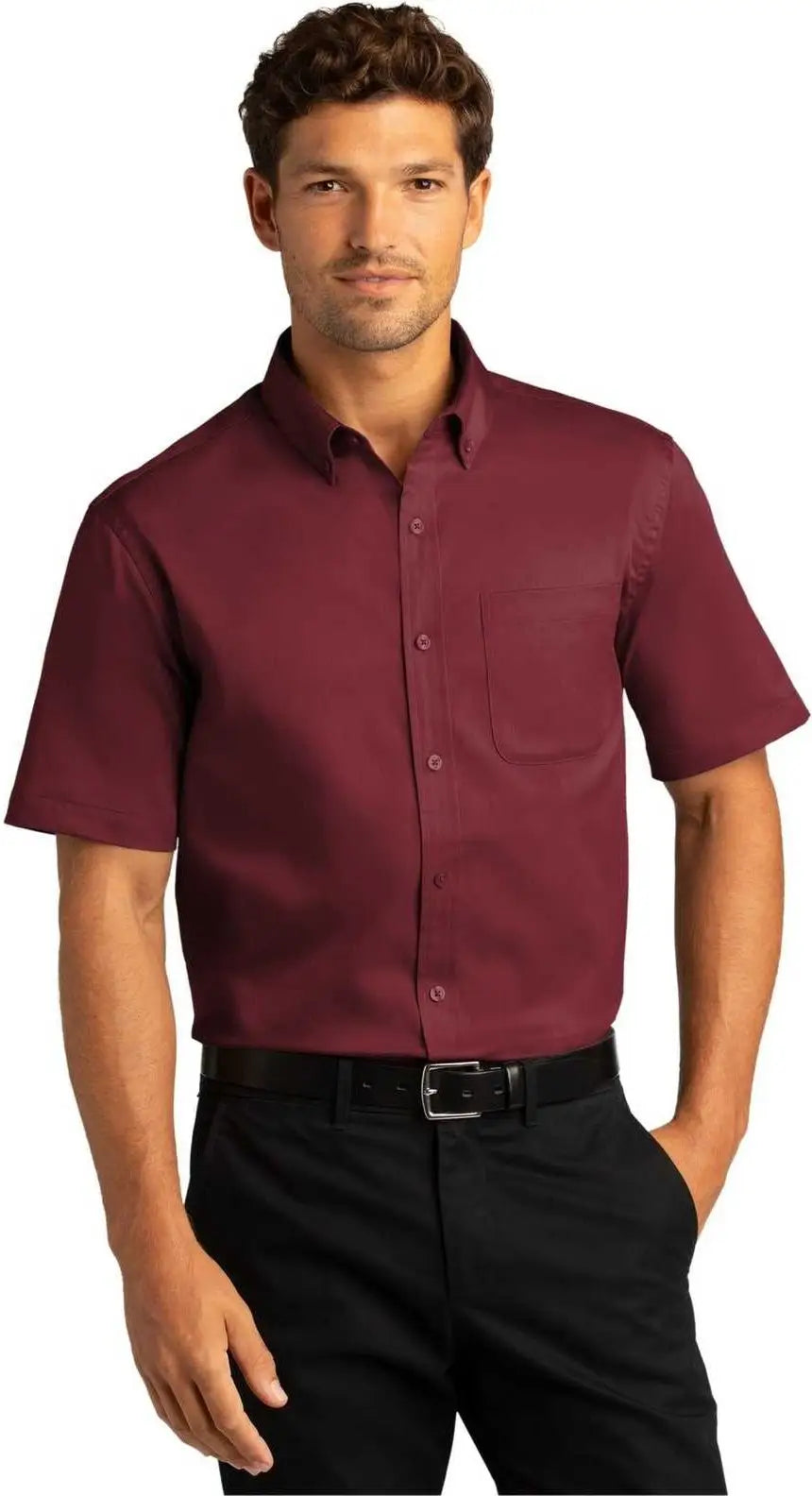 Port Authority W809 Short Sleeve Superpro React Twill Shirt - Burgundy