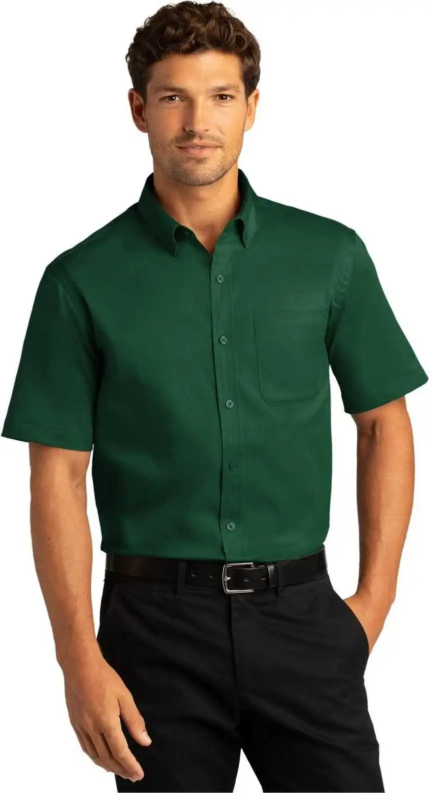 Port Authority W809 Short Sleeve Superpro React Twill Shirt Dark Green