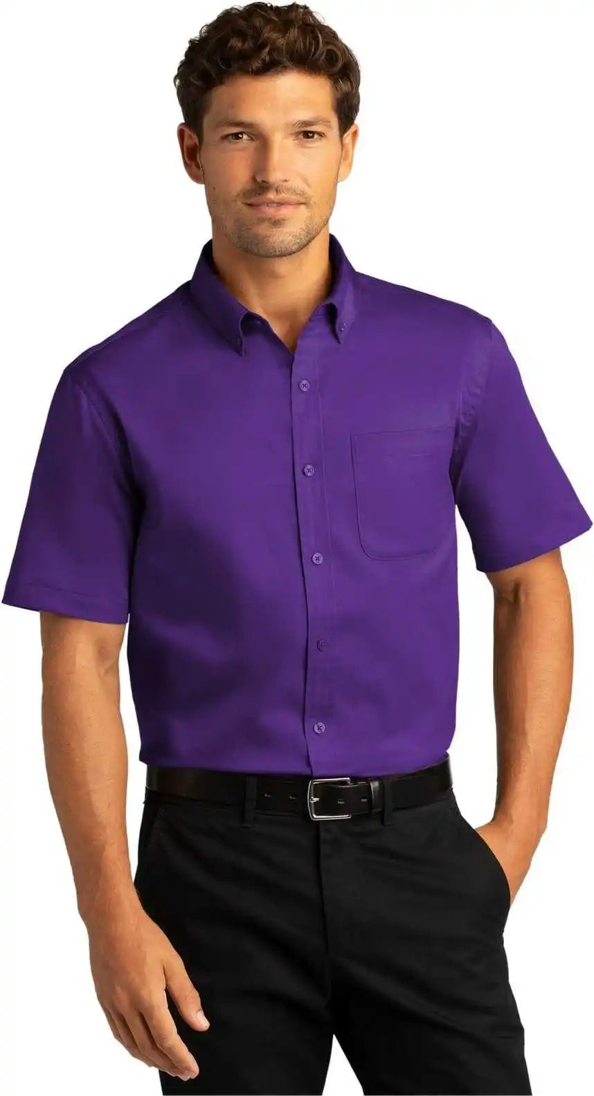 Port Authority W809 Short Sleeve Superpro React Twill Shirt Purple