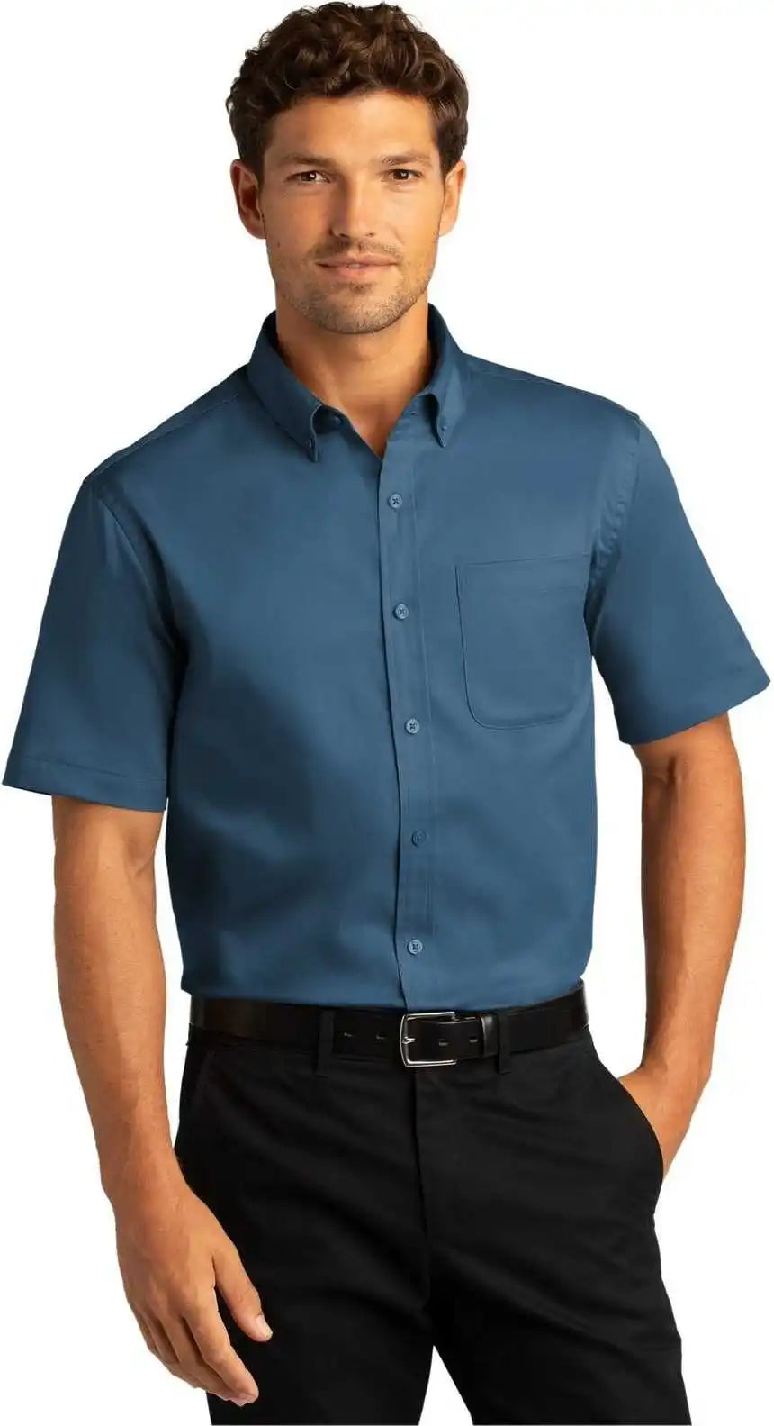 Port Authority W809 Short Sleeve Superpro React Twill Shirt Regatta Blue