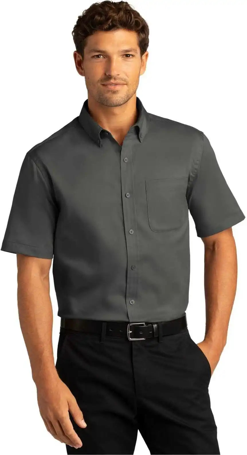Port Authority W809 Short Sleeve Superpro React Twill Shirt Storm Gray
