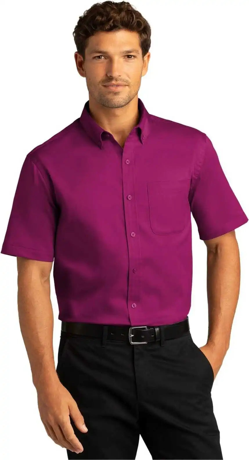 Port Authority W809 Short Sleeve Superpro React Twill Shirt Wild Berry