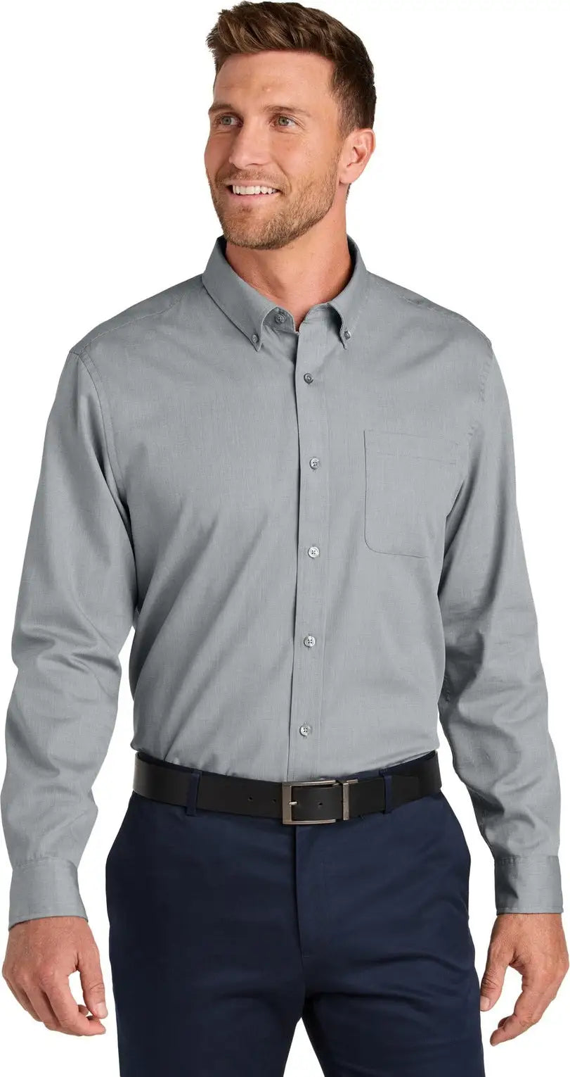 Port Authority W816 Long Sleeve Nailhead Easy Care Shirt - Gusty Gray - Adult Xs