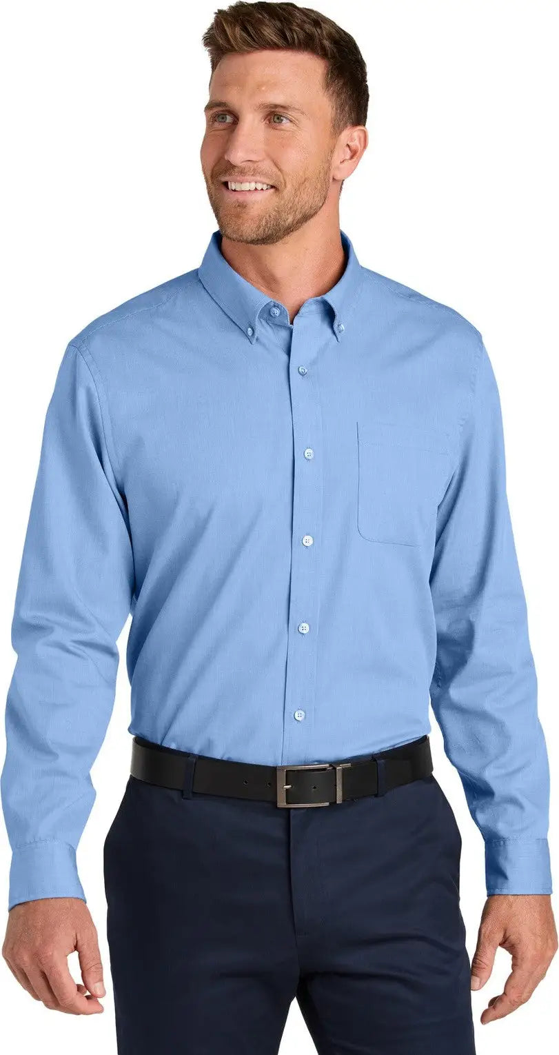 Port Authority W816 Long Sleeve Nailhead Easy Care Shirt - Swiss Blue - Adult Xs