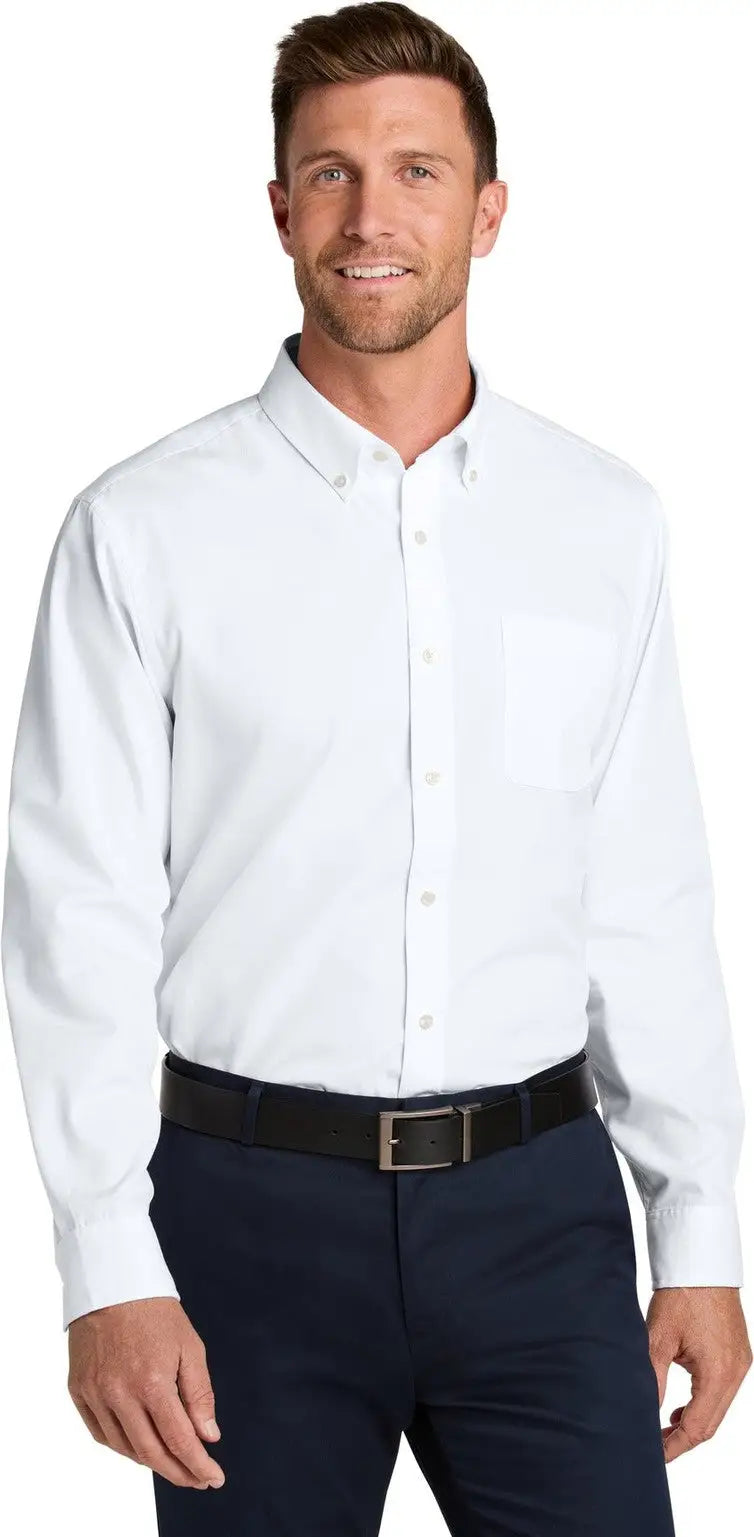 Port Authority W816 Long Sleeve Nailhead Easy Care Shirt - White - Adult Xs