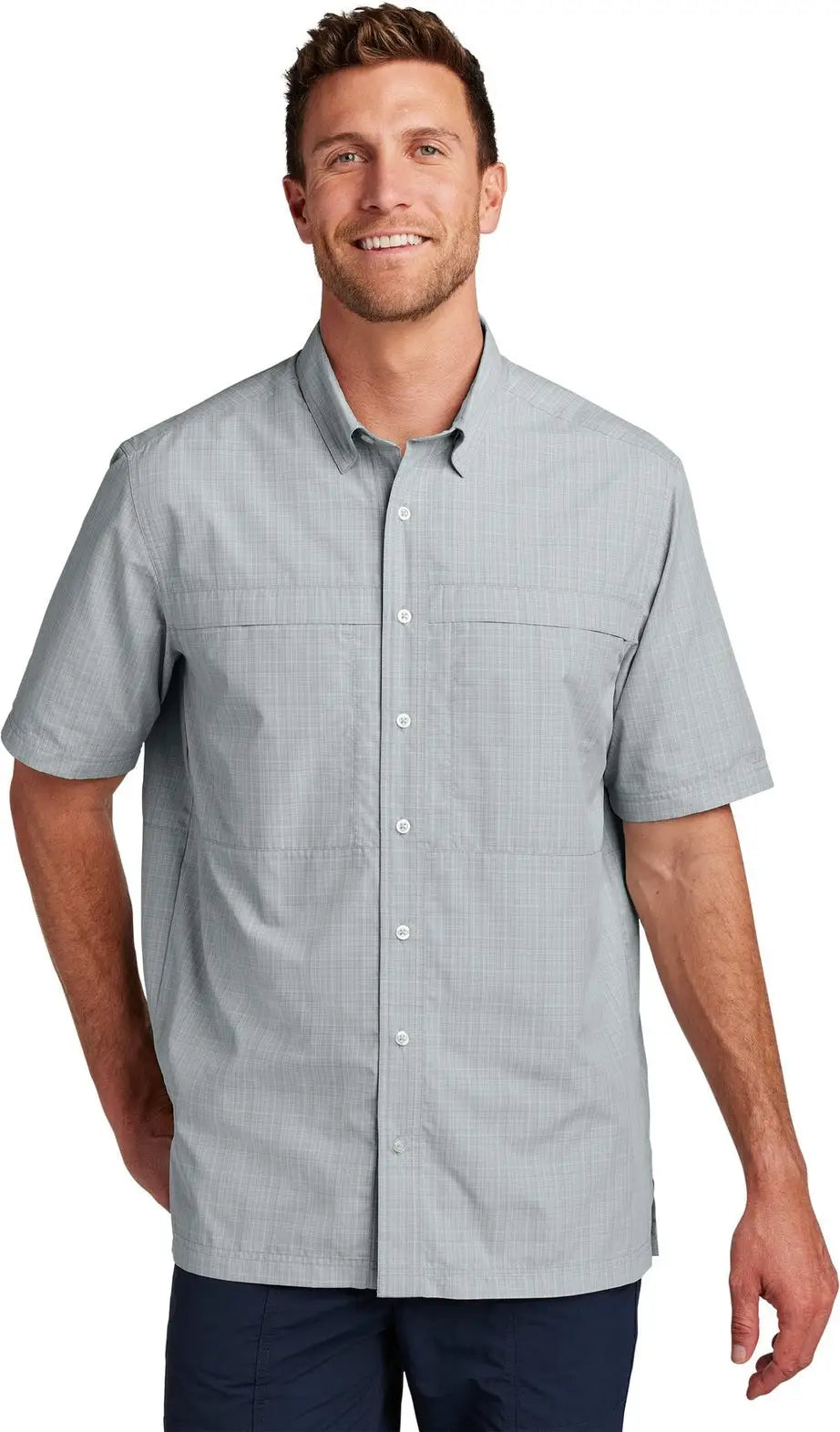 Port Authority W961 Short Sleeve Uv Daybreak Shirt - Silver Gusty Gray Crosshatch Plaid - Silver/ / Adult Xs