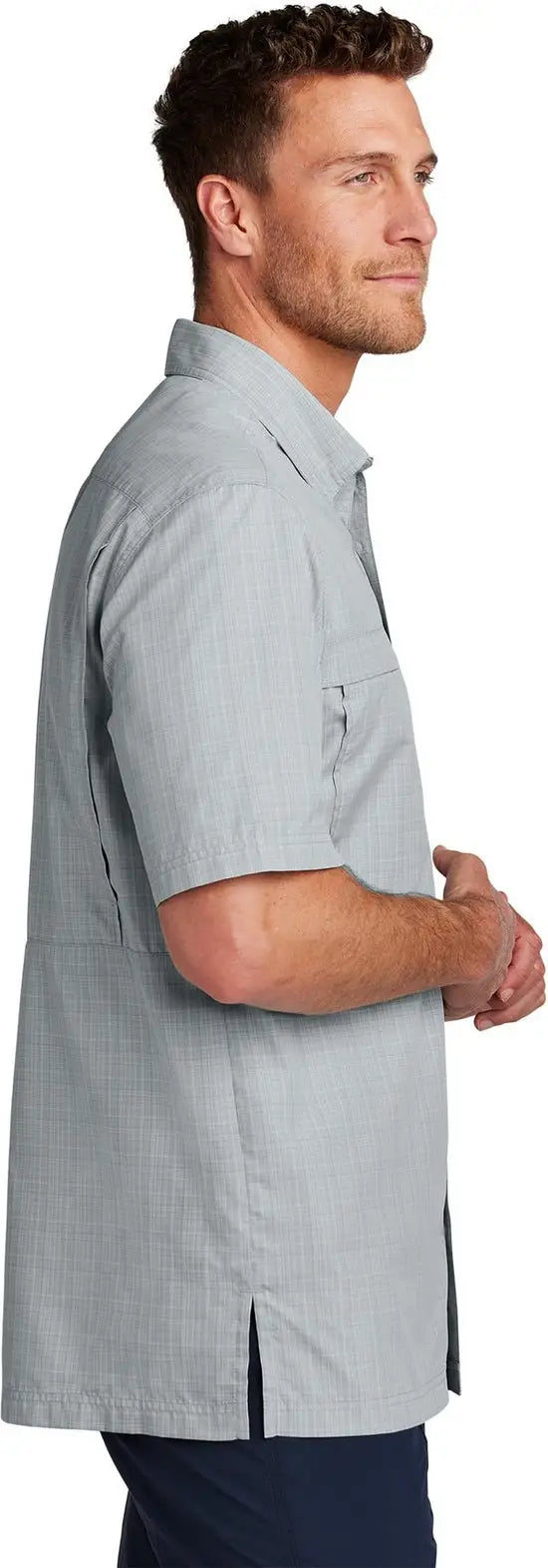 Port Authority W961 Short Sleeve Uv Daybreak Shirt - Silver Gusty Gray Crosshatch Plaid