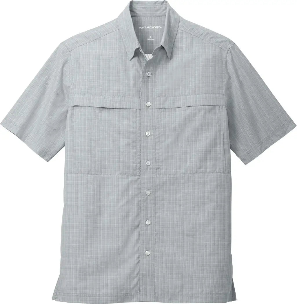 Port Authority W961 Short Sleeve Uv Daybreak Shirt - Silver Gusty Gray Crosshatch Plaid