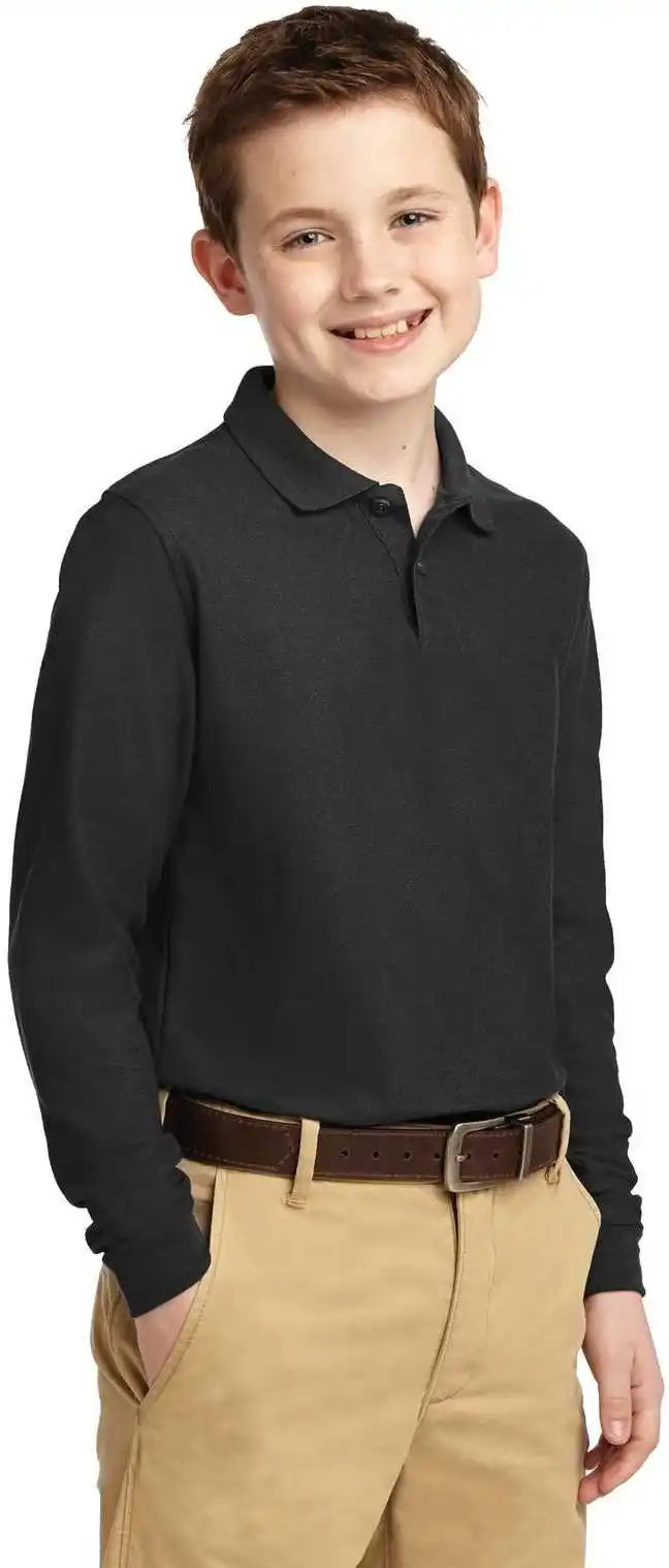 Port Authority Y500ls Youth Long Sleeve Silk Touch Polo Black