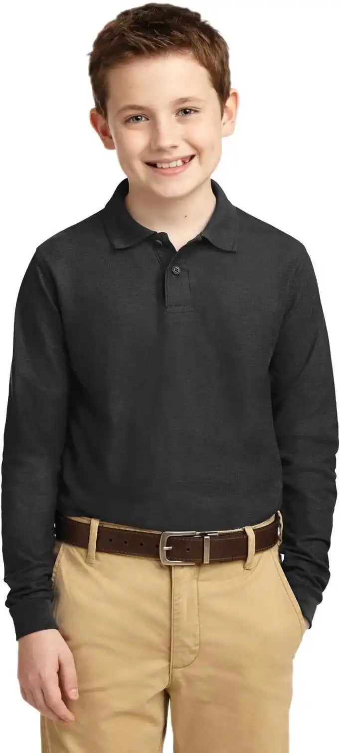 Port Authority Y500ls Youth Long Sleeve Silk Touch Polo Black