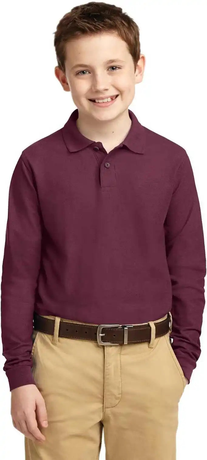 Port Authority Y500ls Youth Long Sleeve Silk Touch Polo - Burgundy