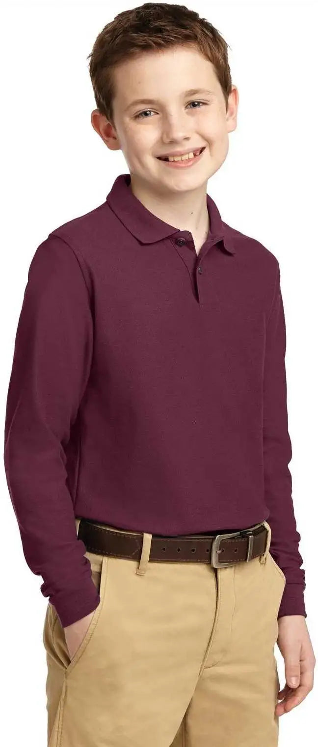 Port Authority Y500ls Youth Long Sleeve Silk Touch Polo - Burgundy