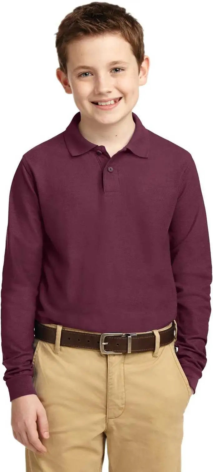 Port Authority Y500ls Youth Long Sleeve Silk Touch Polo - Burgundy