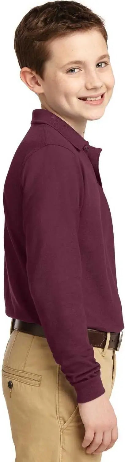 Port Authority Y500ls Youth Long Sleeve Silk Touch Polo - Burgundy