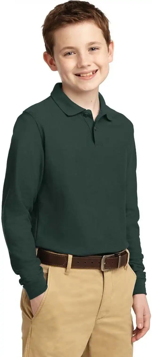 Port Authority Y500ls Youth Long Sleeve Silk Touch Polo Dark Green
