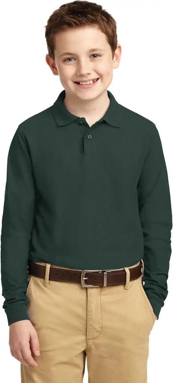 Port Authority Y500ls Youth Long Sleeve Silk Touch Polo Dark Green