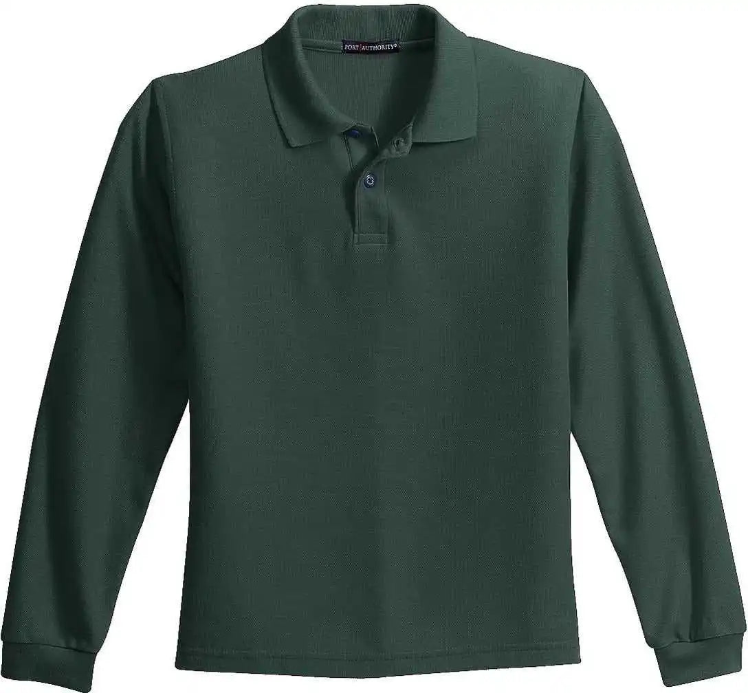 Port Authority Y500ls Youth Long Sleeve Silk Touch Polo Dark Green