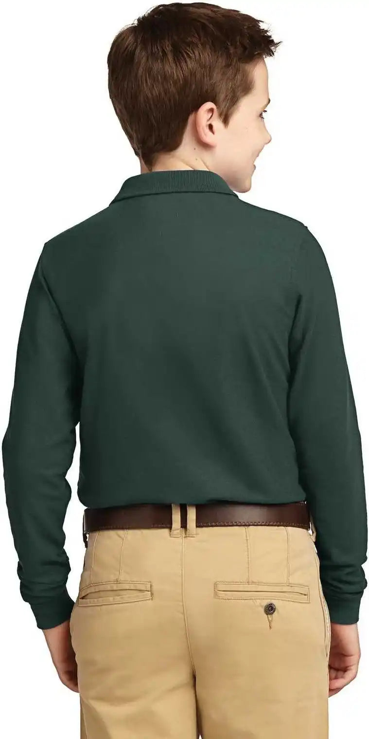 Port Authority Y500ls Youth Long Sleeve Silk Touch Polo Dark Green