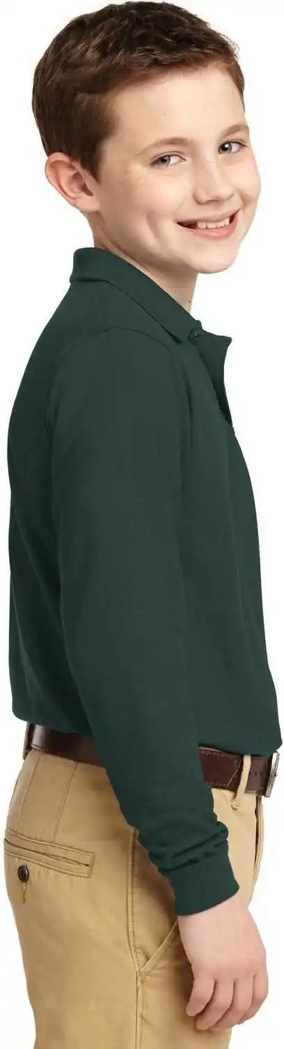 Port Authority Y500ls Youth Long Sleeve Silk Touch Polo Dark Green