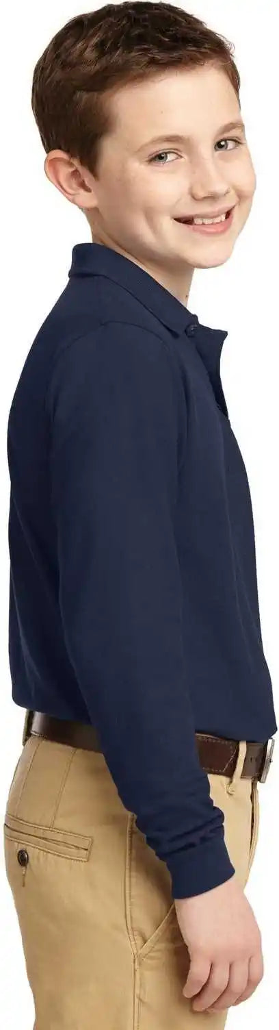 Port Authority Y500ls Youth Long Sleeve Silk Touch Polo Navy