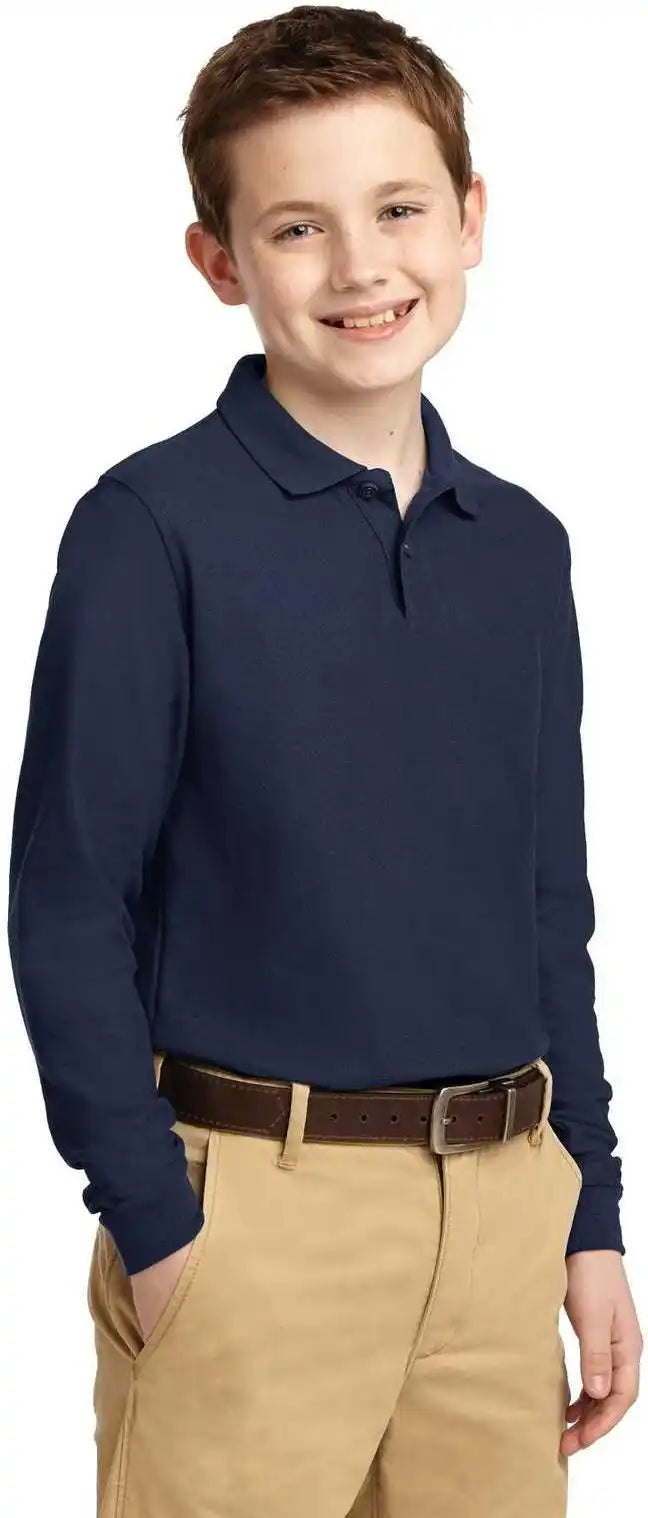 Port Authority Y500ls Youth Long Sleeve Silk Touch Polo Navy