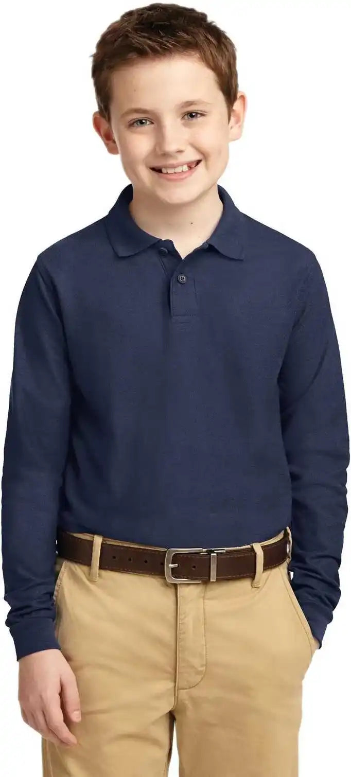 Port Authority Y500ls Youth Long Sleeve Silk Touch Polo - Navy