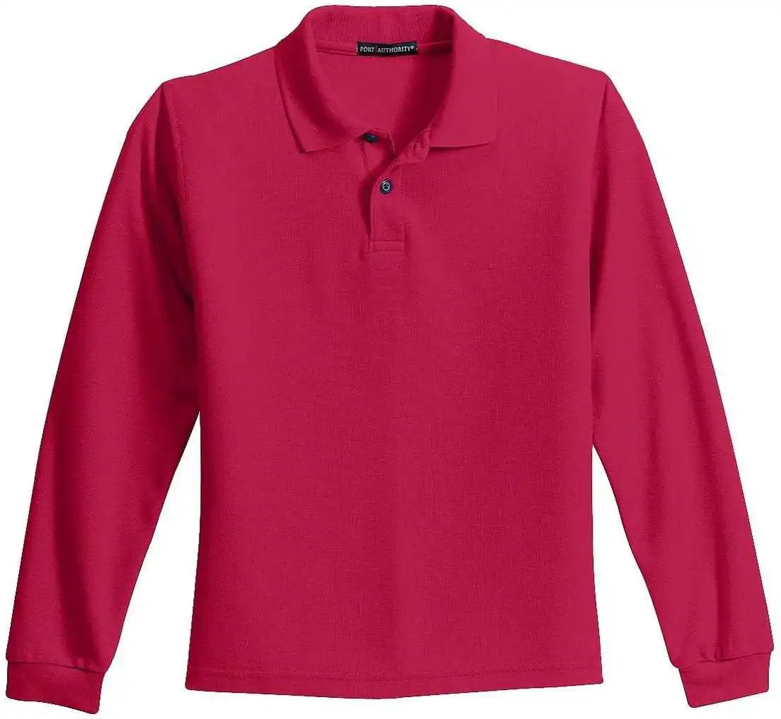 Port Authority Y500ls Youth Long Sleeve Silk Touch Polo Red
