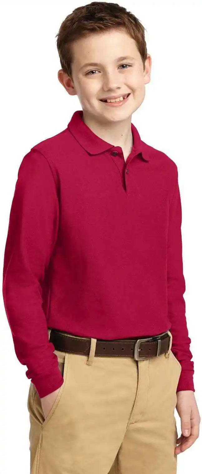 Port Authority Y500ls Youth Long Sleeve Silk Touch Polo Red